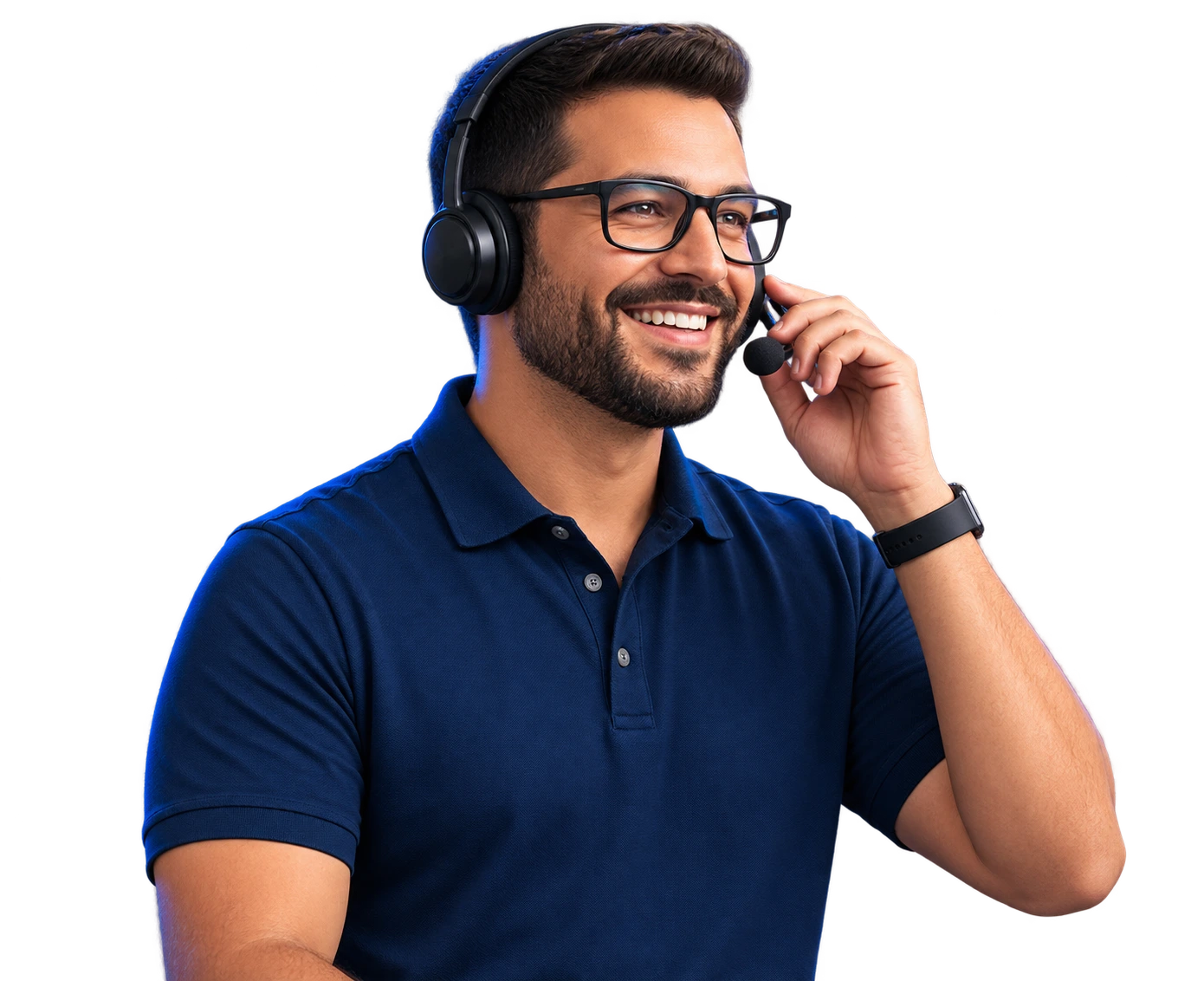 Especialista da Waves Telecom atendendo com headset